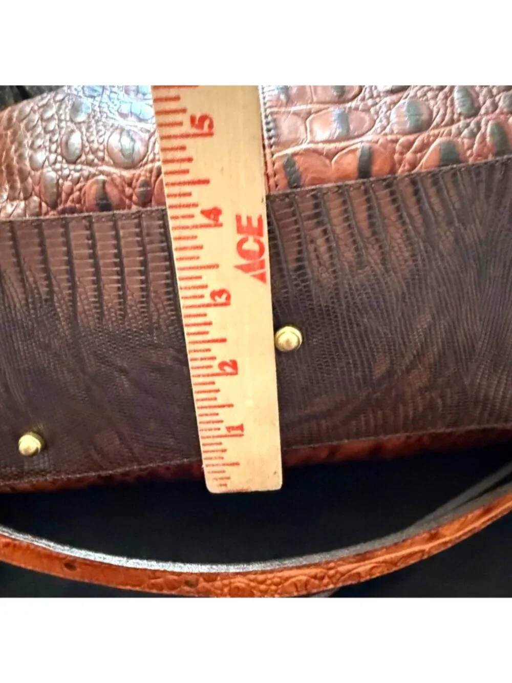 Brahmin Women's Satchel Bag Crocodile Embossed Leather Luxury Pecan Domed Lisa